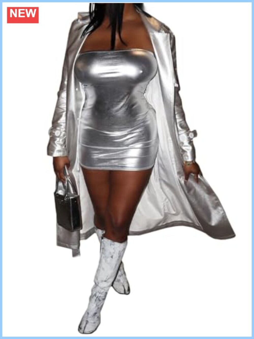 Women's Metallic Trench Coat Open Front Sparkly Jacket